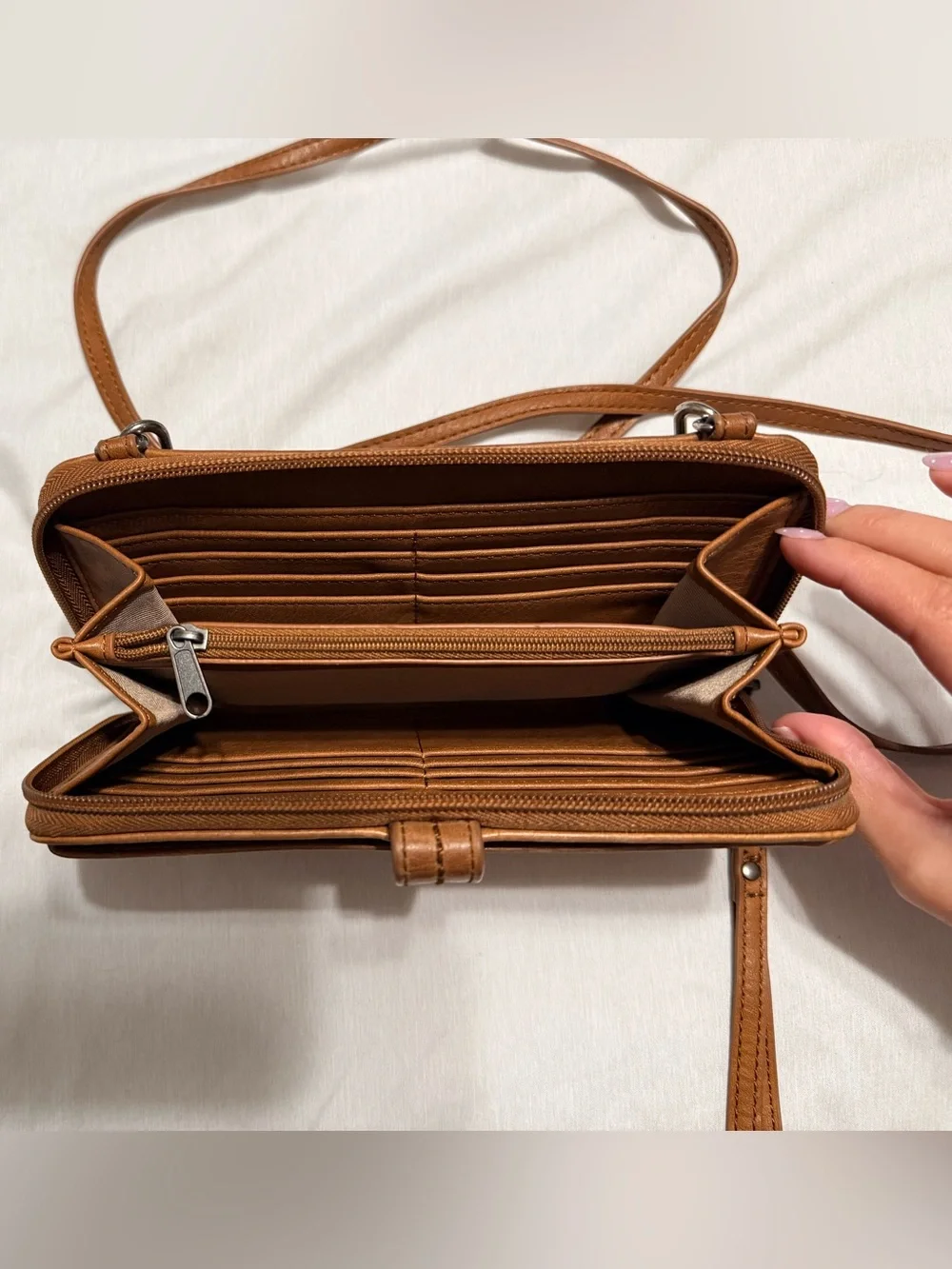 The Sak Cognac Brown Leather Crossbody Wallet